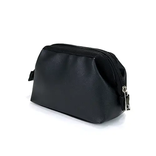 Minimalist black PU leather cosmetic bag for travel vanity organization lifestyle